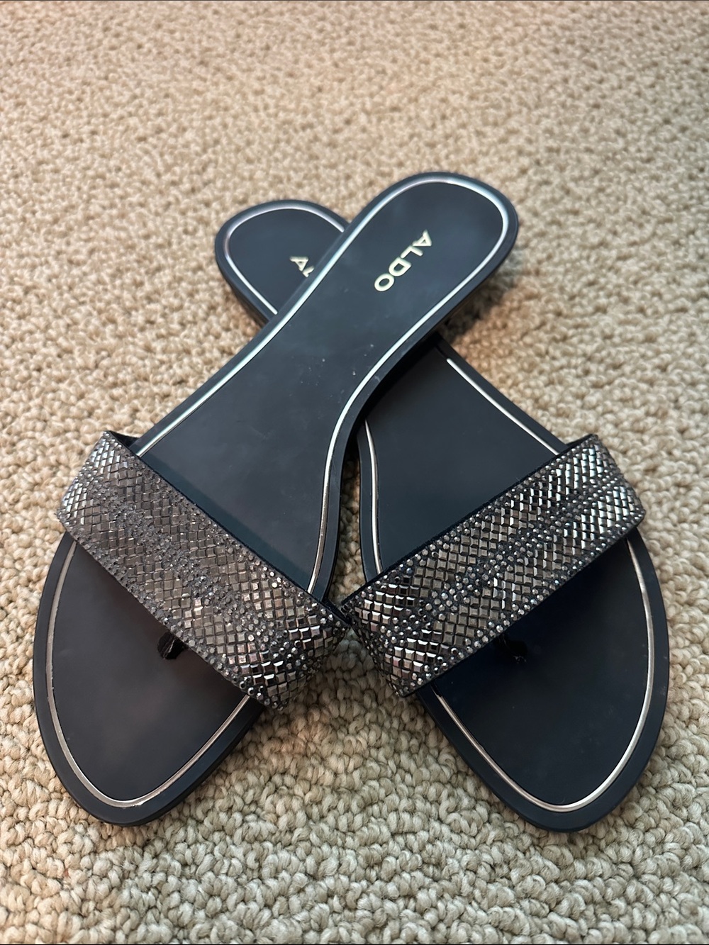 ALDO Black Metallic Embellished Slide Sandals
